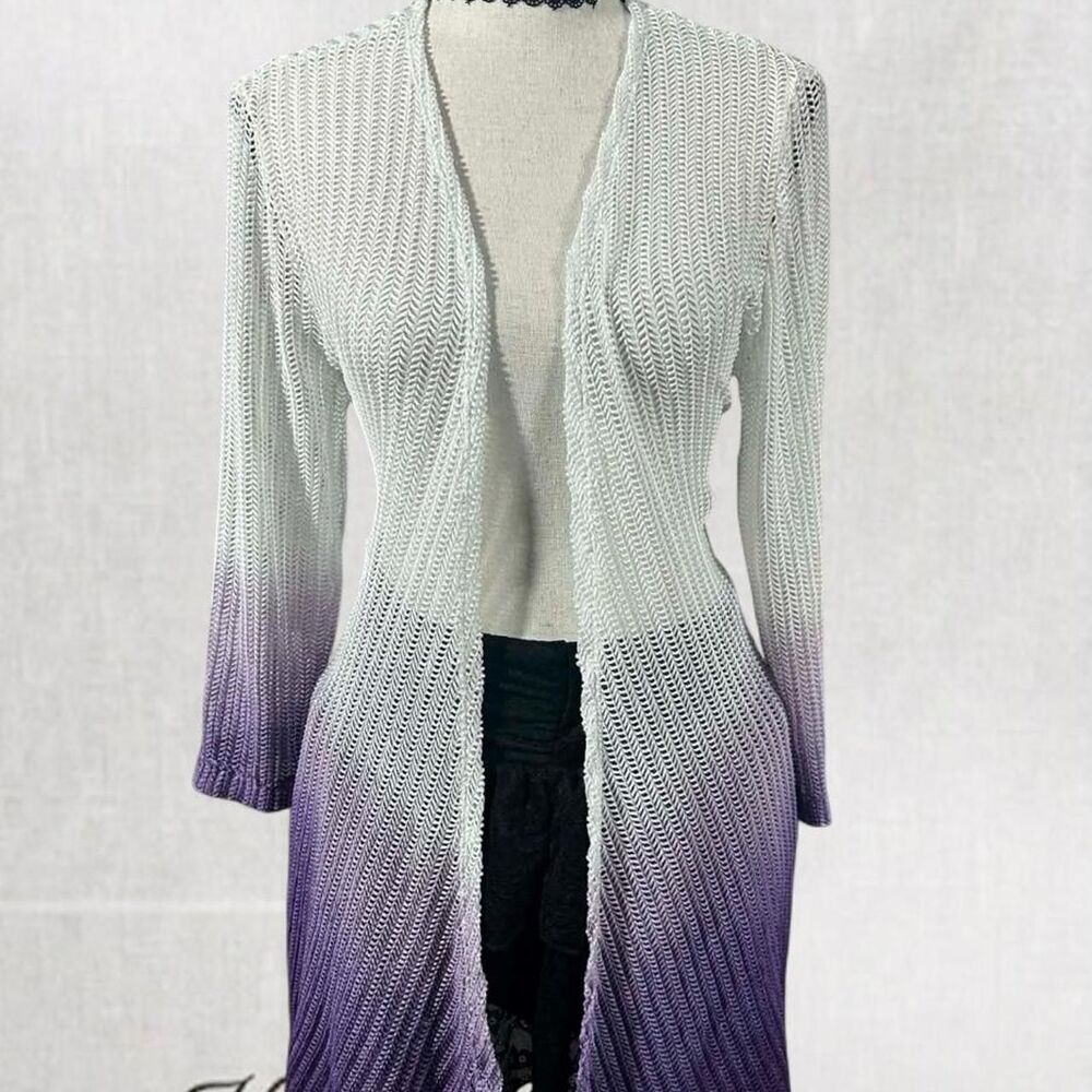 Fairycore White and Purple Gradient Ombré Mesh Cardigan
